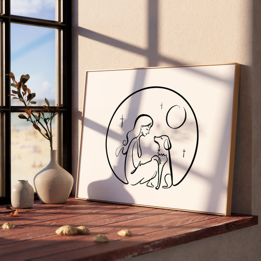 A Girl and Her Dog - Art Print