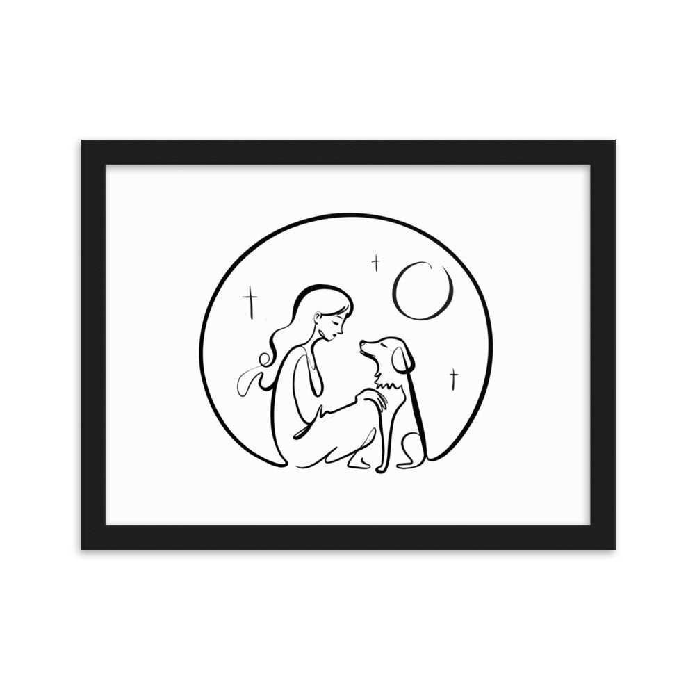 A Girl and Her Dog - Framed Art Print