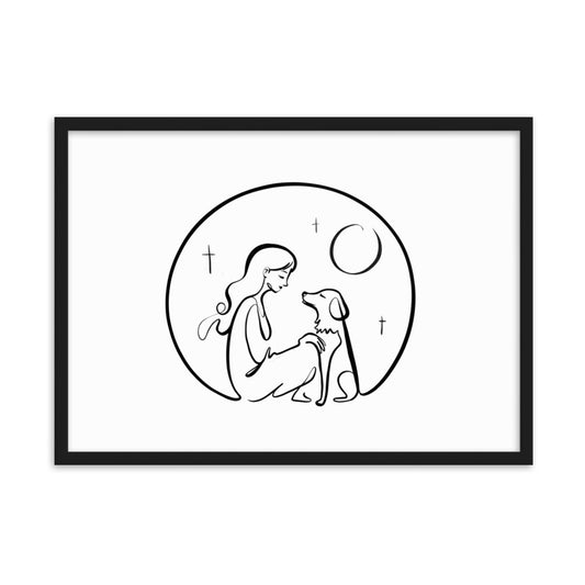 A Girl and Her Dog - Framed Art Print