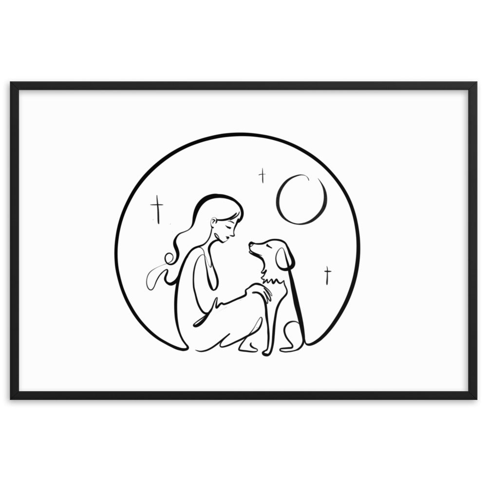 A Girl and Her Dog - Framed Art Print