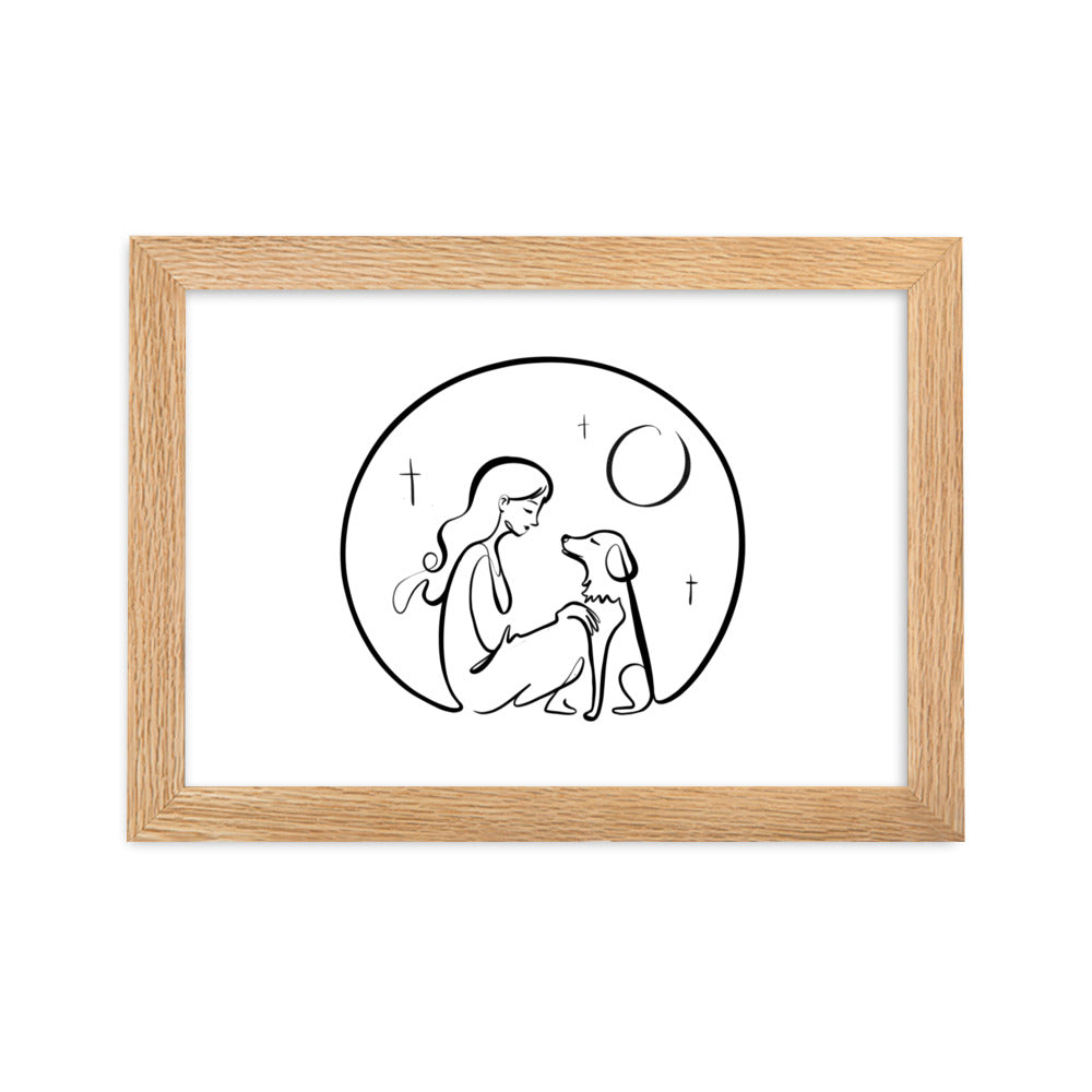 A Girl and Her Dog - Framed Art Print