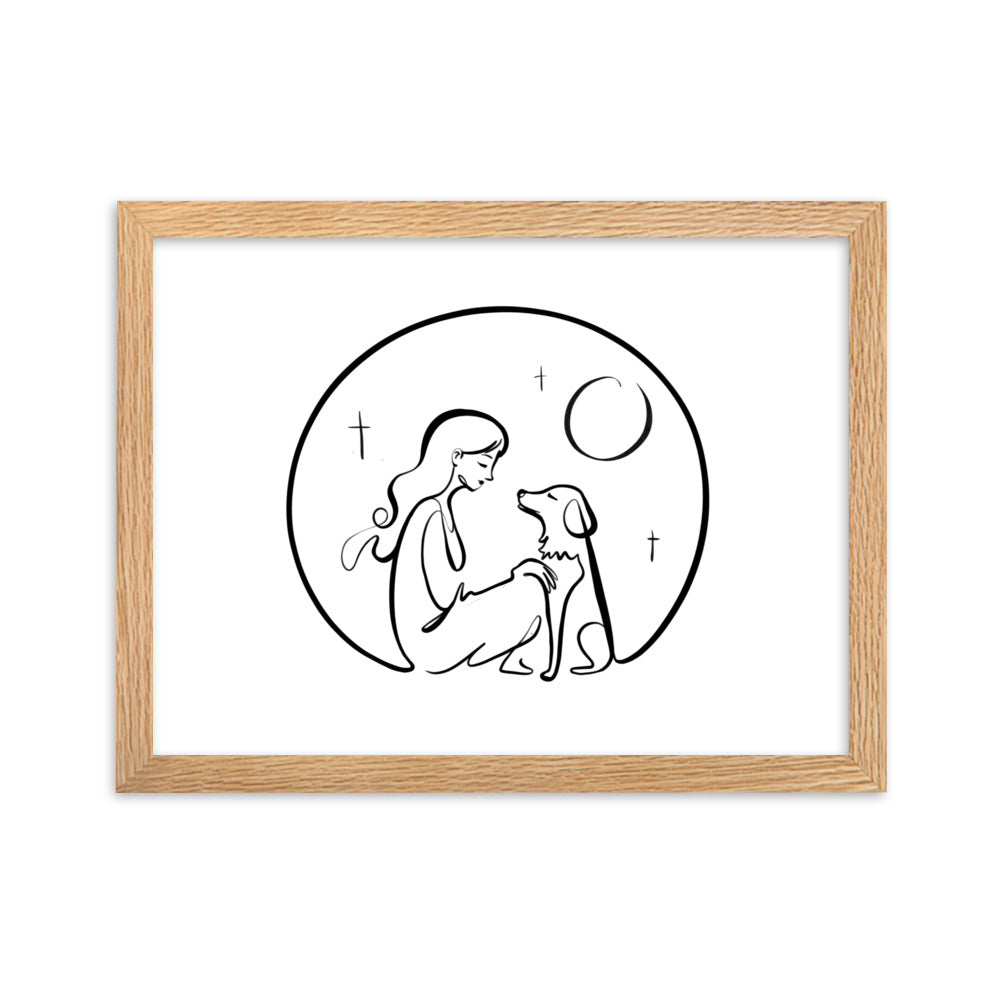 A Girl and Her Dog - Framed Art Print