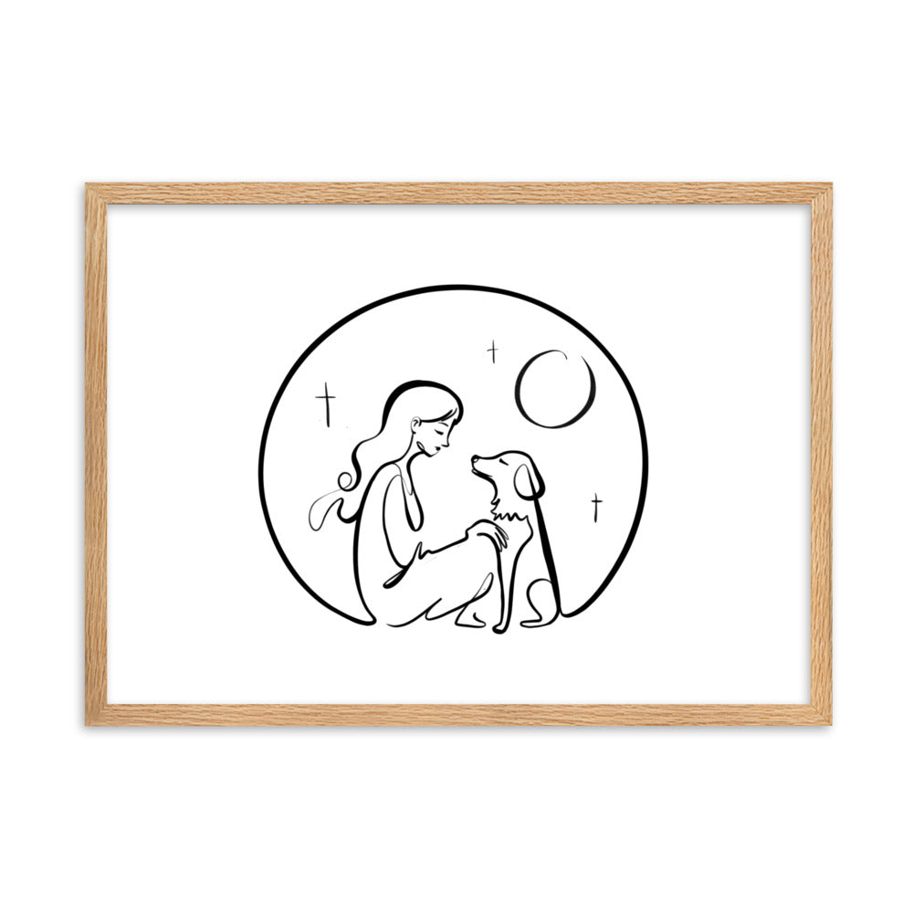 A Girl and Her Dog - Framed Art Print