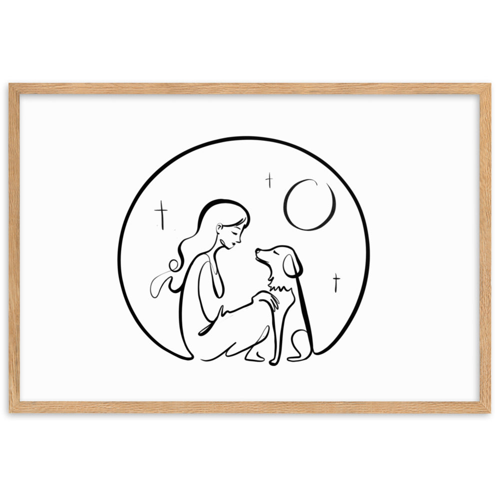 A Girl and Her Dog - Framed Art Print