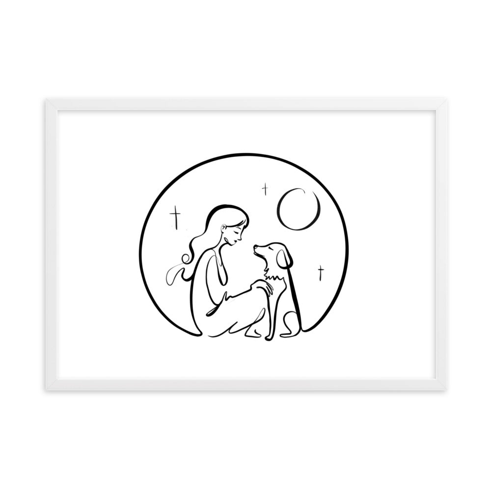 A Girl and Her Dog - Framed Art Print