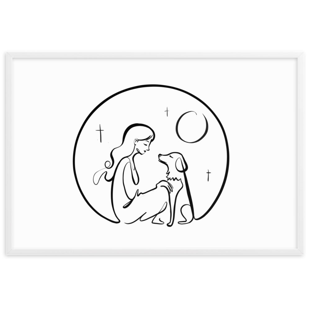 A Girl and Her Dog - Framed Art Print