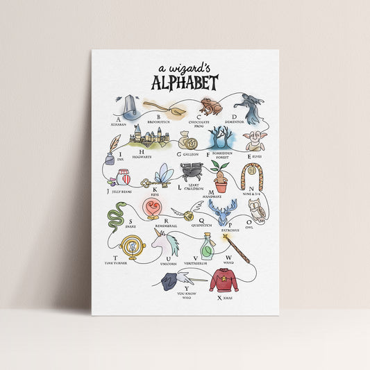 A Wizard’s Alphabet – Limited Edition One-Line Art Print (A–Z)