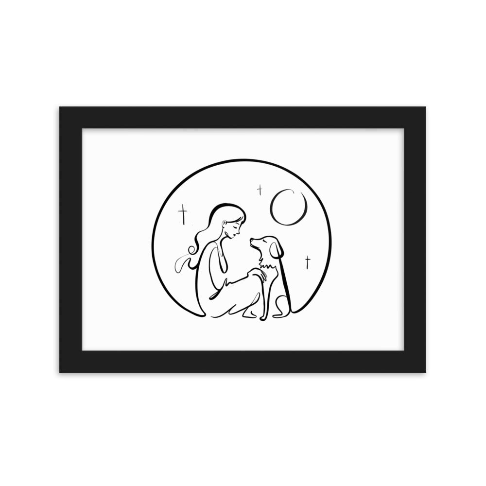 A Girl and Her Dog - Framed Art Print