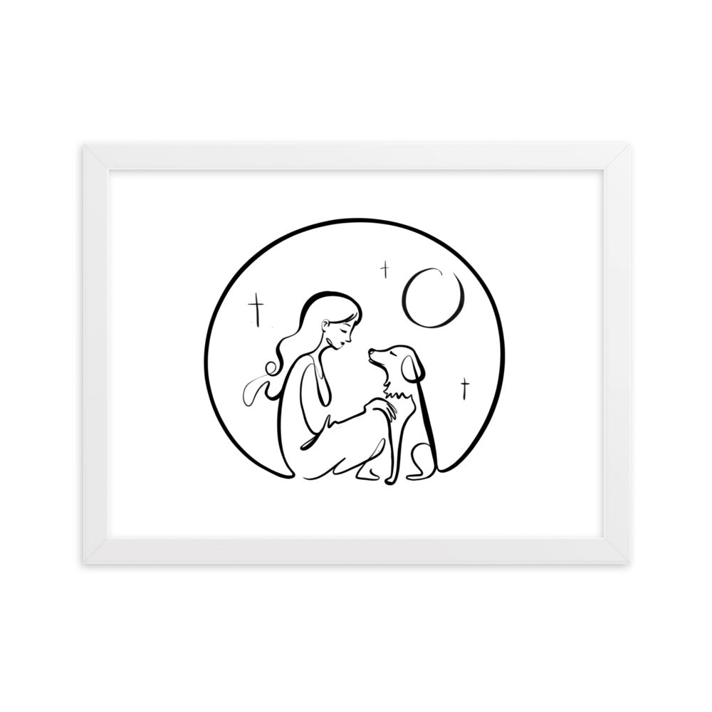 A Girl and Her Dog - Framed Art Print